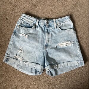 H&M Pale Blue Distressed Rolled-Hem Denim Shorts